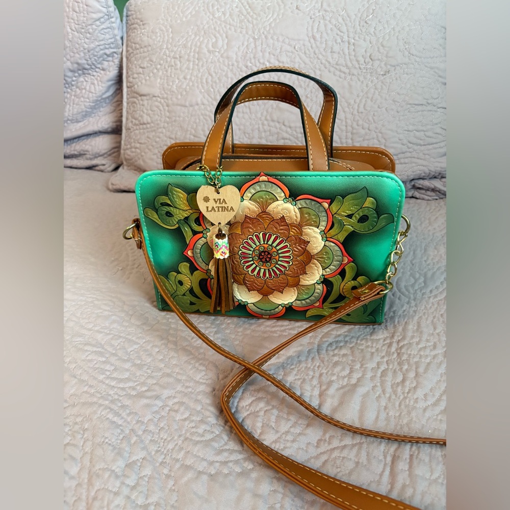 Green and Brown Floral Handbag